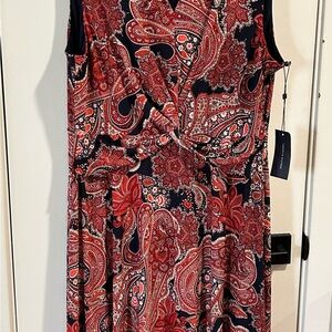 Tommy Hilfiger Red and Black Sleeveless V-Neck Midi Sundress